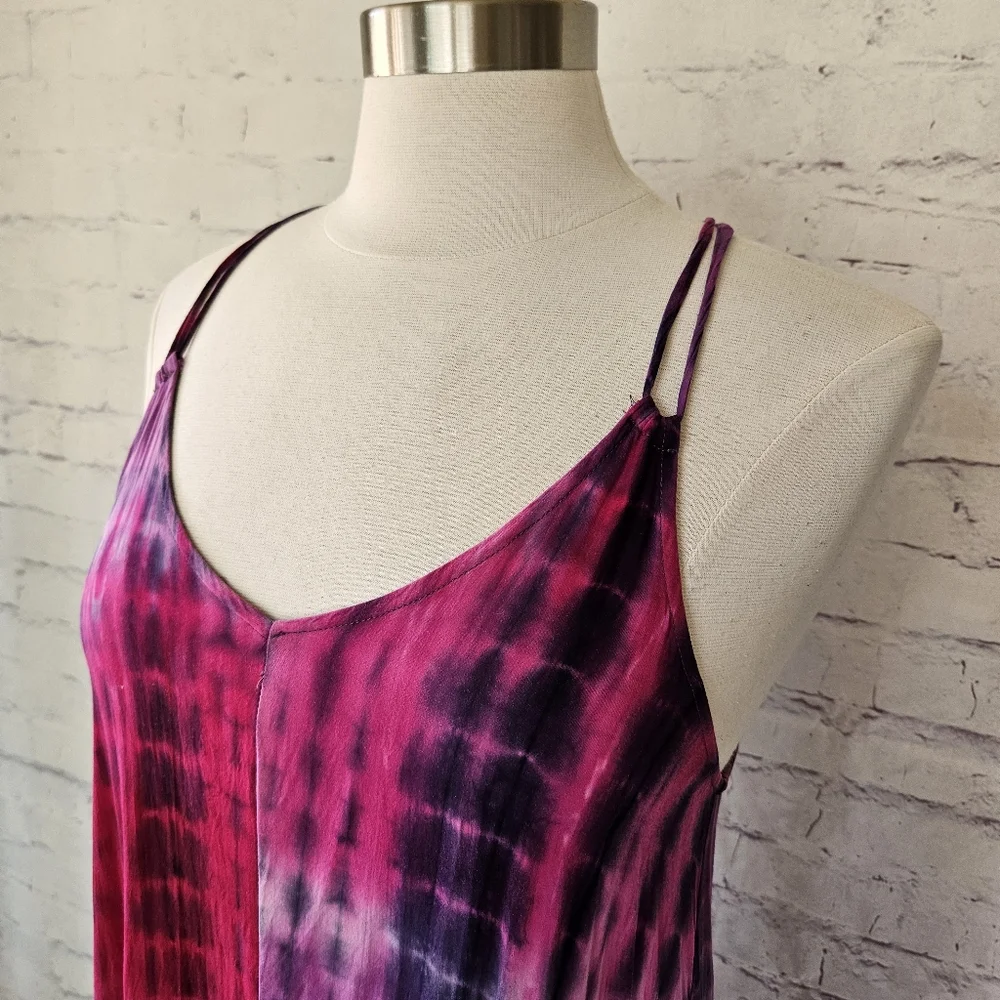 Lovestitch Pink Purple Tie-dye V-Neck Handkerchief Hem Beach Cover Dress Medium